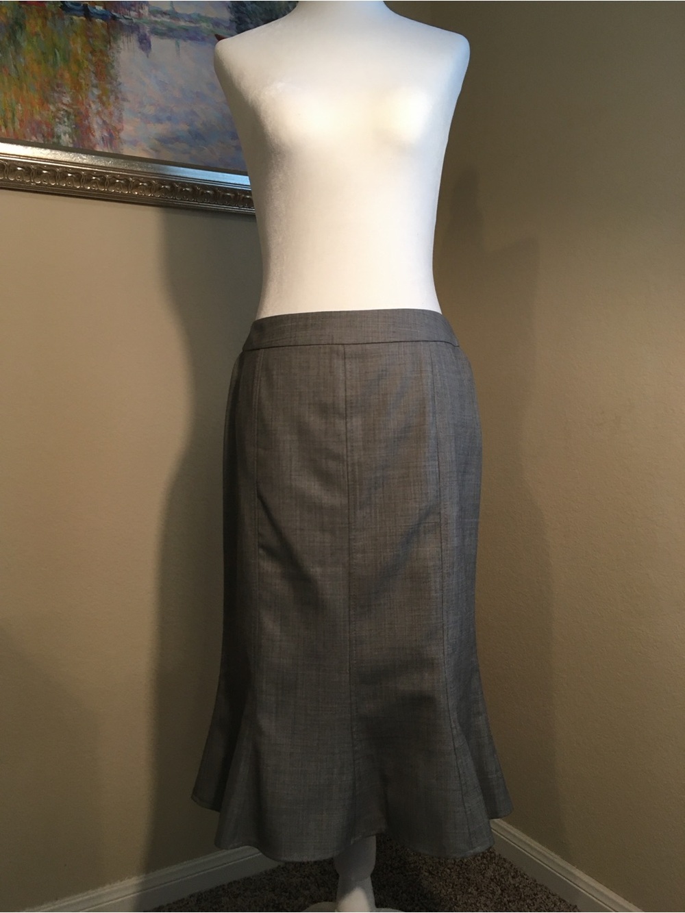 Banana Republic Gray Midi Flared Pencil Skirt